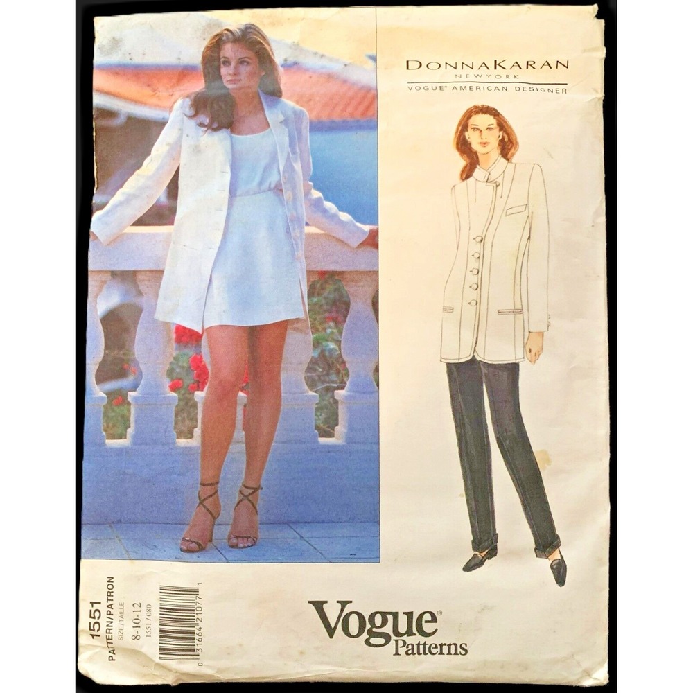 Vogue DONNA KARAN 1551 DKNY Long Jacket, Pants, Short Skort Skirt (8-10-12) UCFF